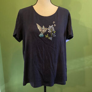 Women's Unbranded Navy Blue Hummingbird Embellished Short Sleeve Tee L